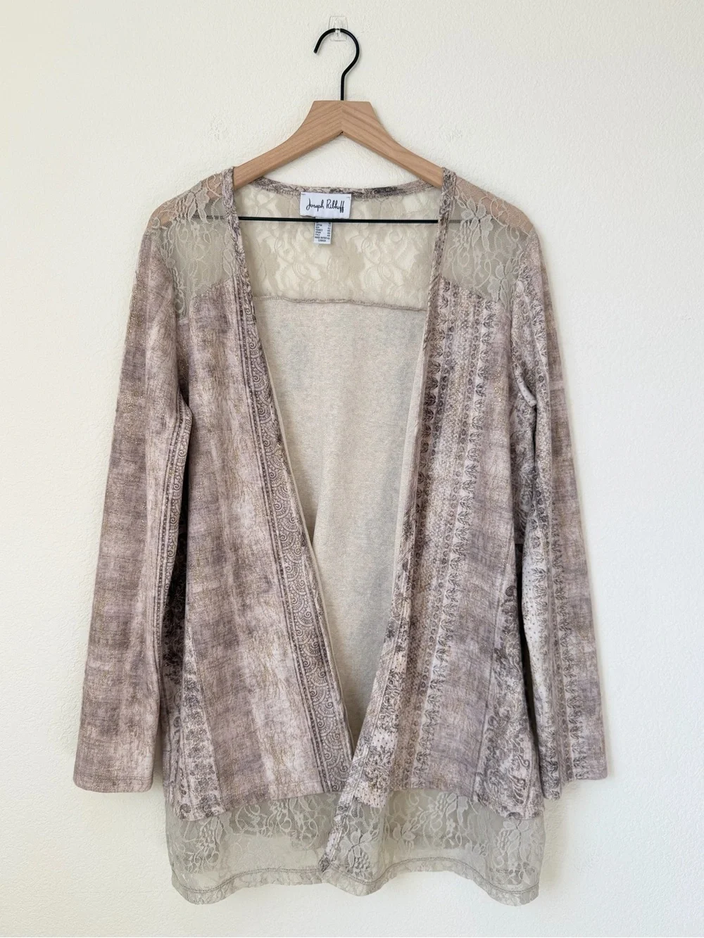 Joseph Ribkoff Beige/Taupe Open Cardigan Lace Trim Style 181657